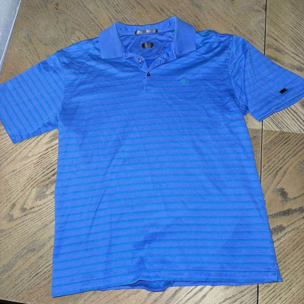 Nike Tiger Woods Collection Mens Blue Striped Golf Polo Shirt Size Large Fit-Dry